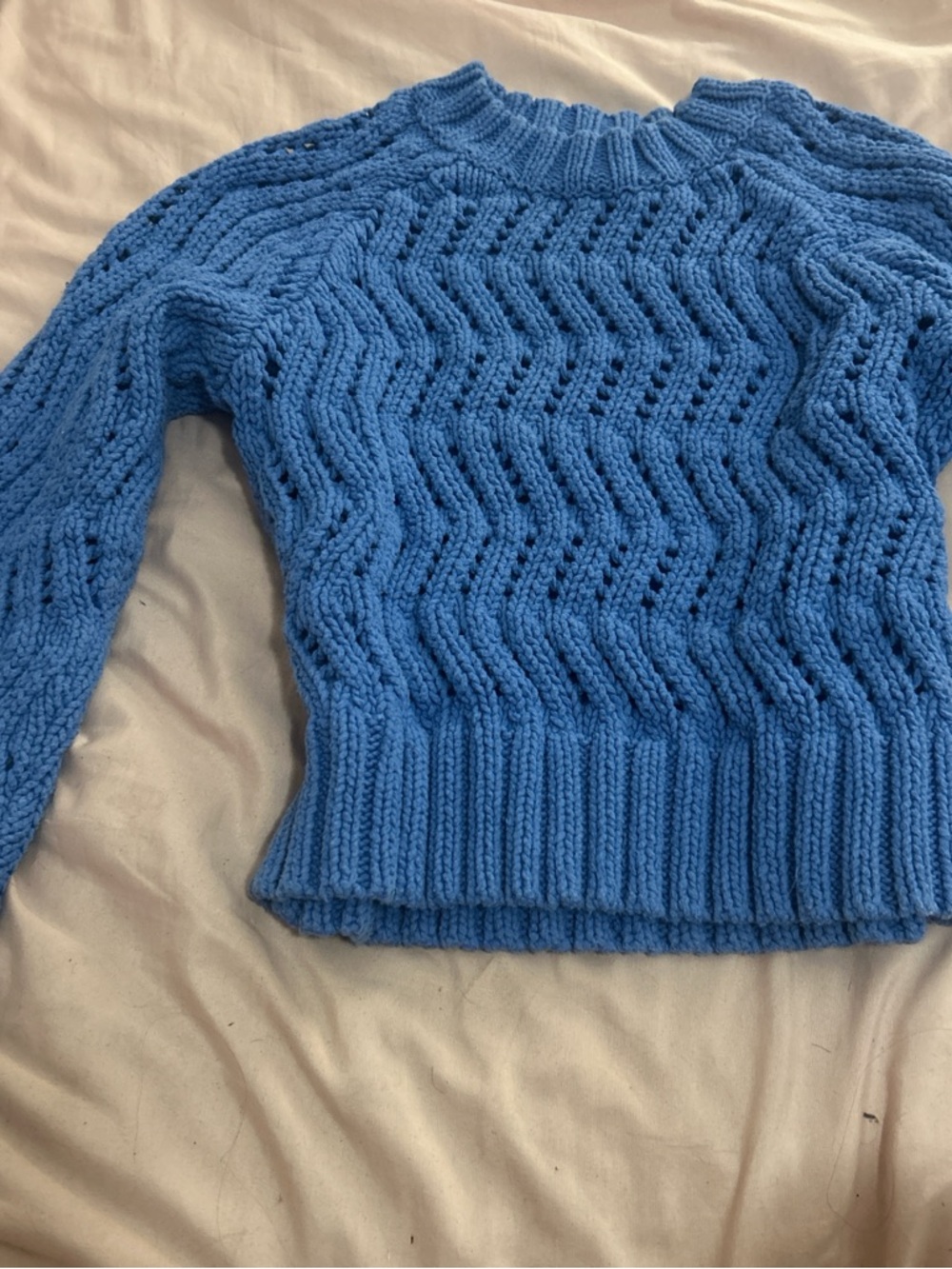 American Eagle Outfitters Sky Blue Chevron Cable Crewneck Sweater